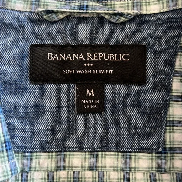 EUC Banana Republic Green and Blue Plaid Shirt - Medium - Picture 5 of 6